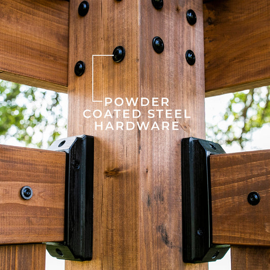 Premium Tuscany Corner Pergola with Conversation Seating - Bamboo Panels