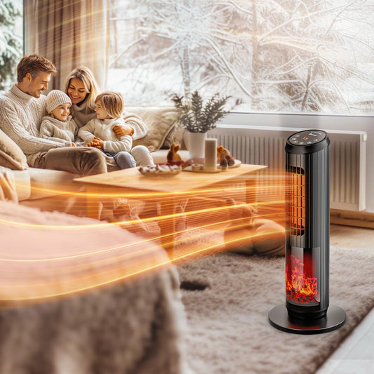 Space Heater for Indoor Use, 23Inch Portable Heater with Remote and Thermostat,7 Light Modes, 70°Oscillation, 12H Timer, Up to 95°F, Tip-over Protection