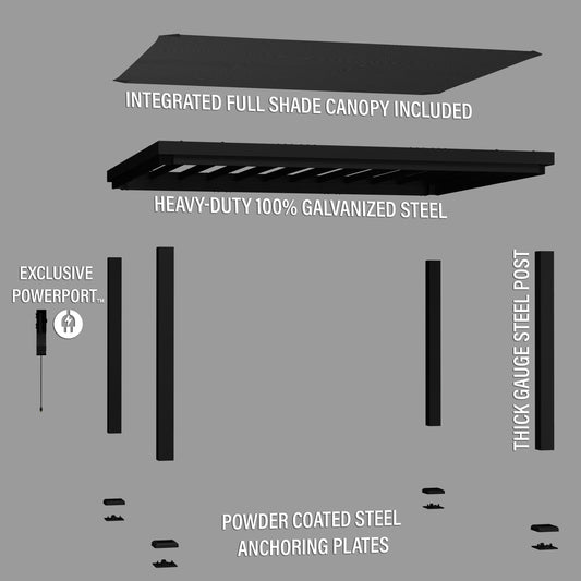 Premium 14x12 Trenton Modern Steel Pergola With Sail Shade Soft Canopy