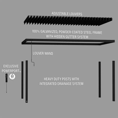 Premium 18x10 Sarasota Steel Louvered Pergola