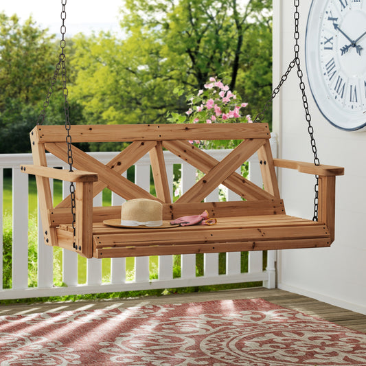 Premium Cedar Farmhouse Porch Swing Light Brown