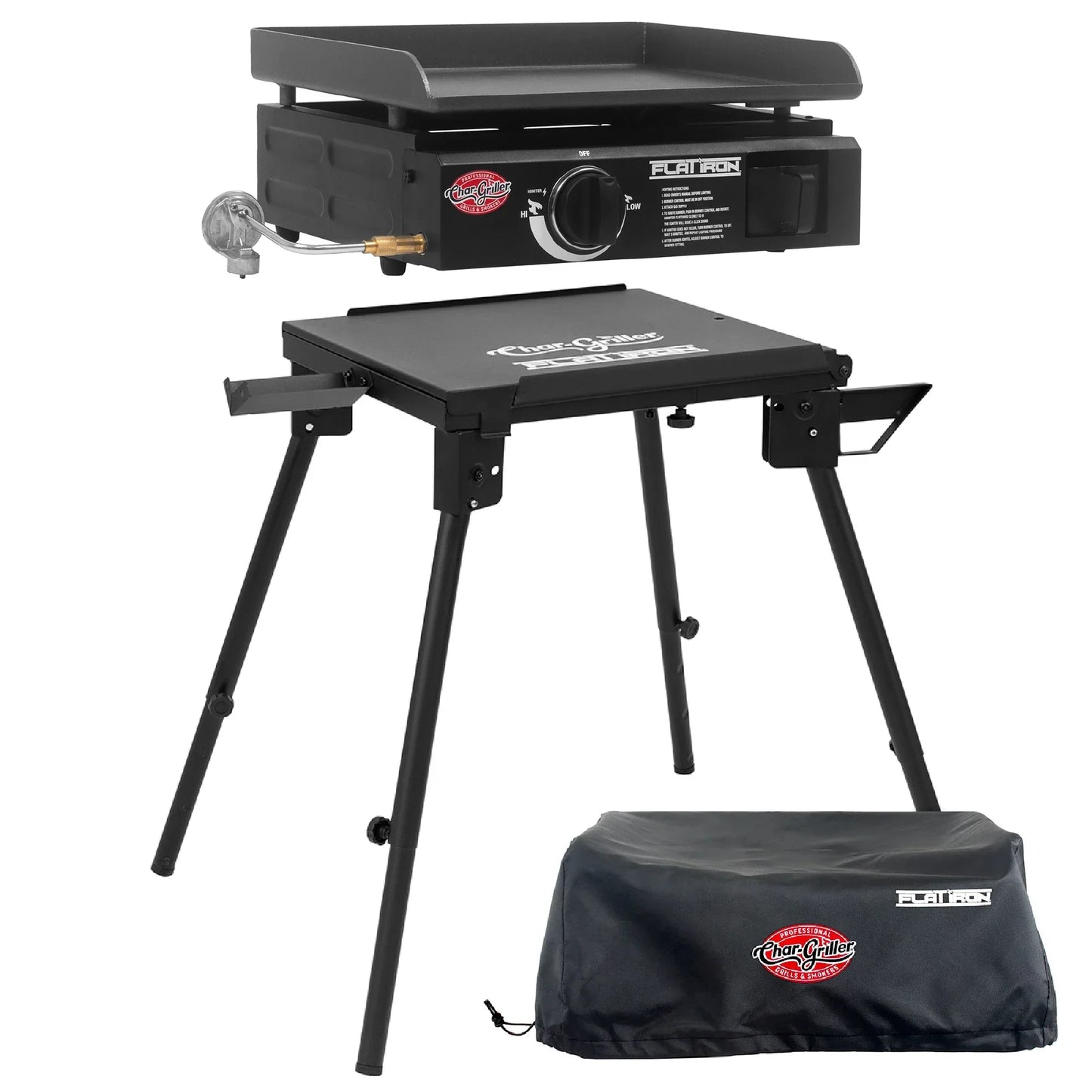Premium Flat Iron® Portable Gas Griddle, Cover, and Griddle Stand Bundle