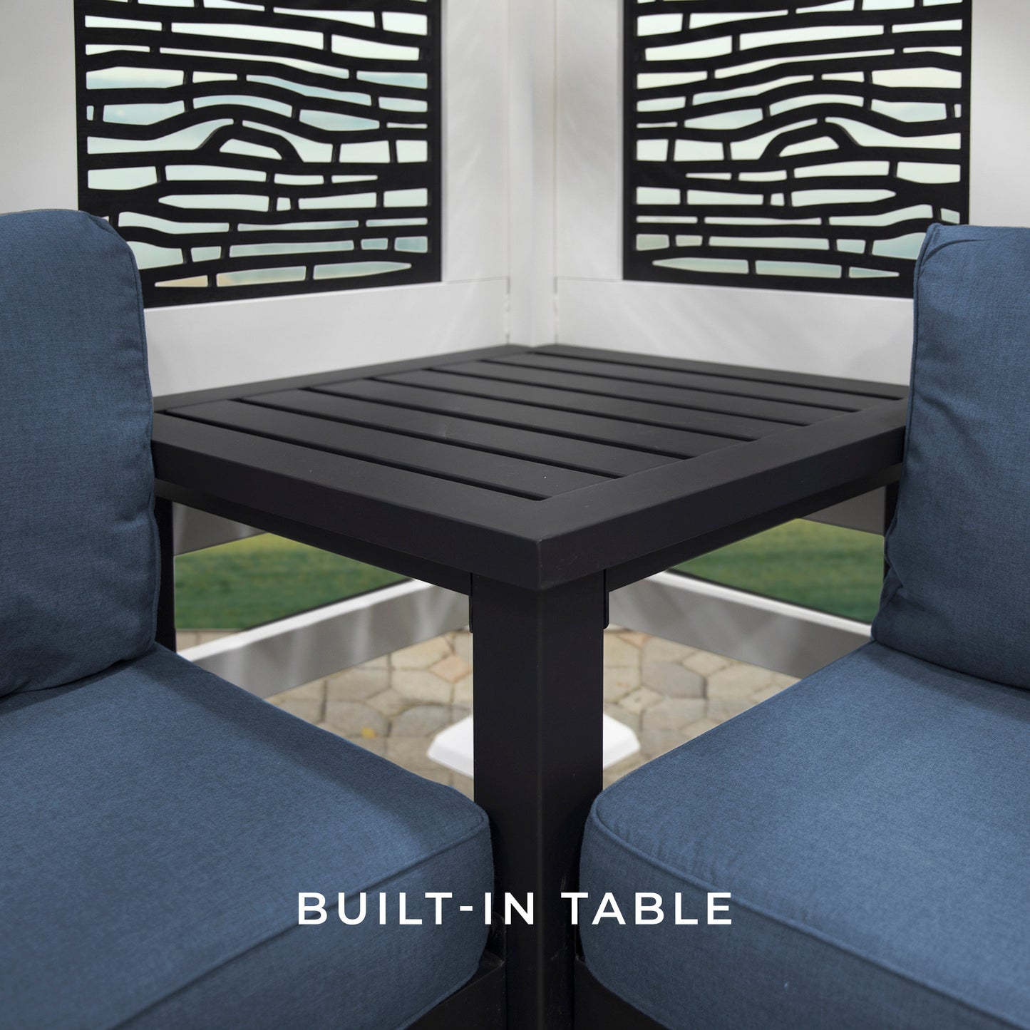 Premium Ridgedale Modern Steel Corner Pergola with Conversational Seating