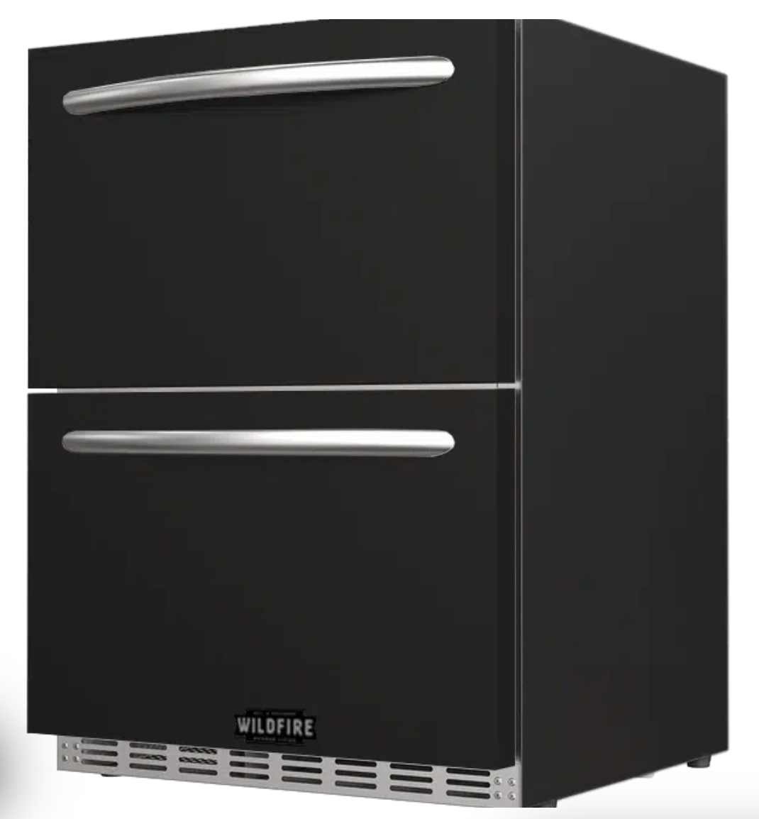 Premium Wildfire Outdoor Living  24" Dual Drawer Black Stainless Steel Fridge Sleeve WFRDD-24SLVBSS