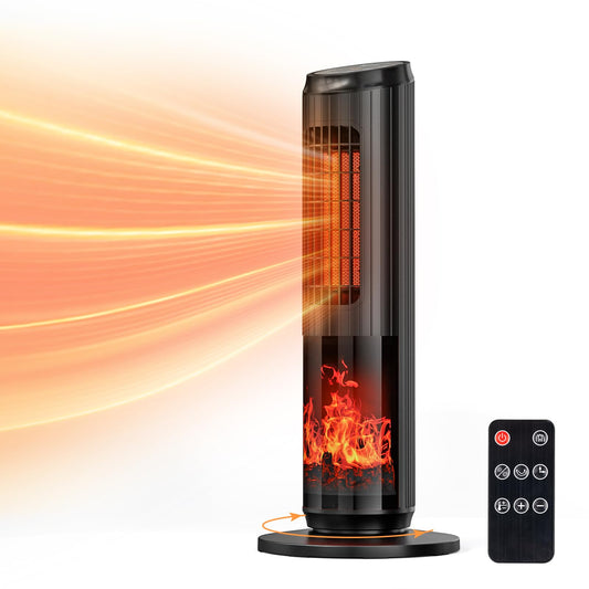 Space Heater for Indoor Use, 23Inch Portable Heater with Remote and Thermostat,7 Light Modes, 70°Oscillation, 12H Timer, Up to 95°F, Tip-over Protection
