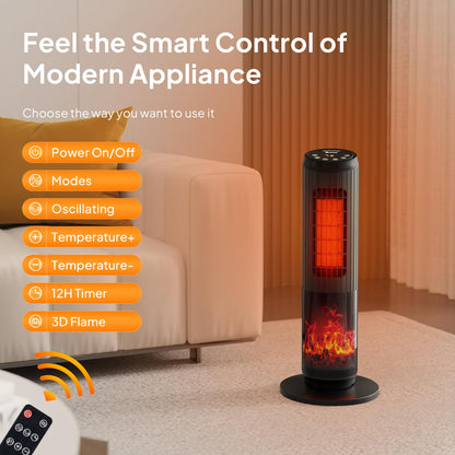 Space Heater for Indoor Use, 23Inch Portable Heater with Remote and Thermostat,7 Light Modes, 70°Oscillation, 12H Timer, Up to 95°F, Tip-over Protection