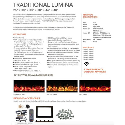 Premium Amantii Traditional Lumina Smart Electric Fireplace/Insert with Oak Log Media Kit