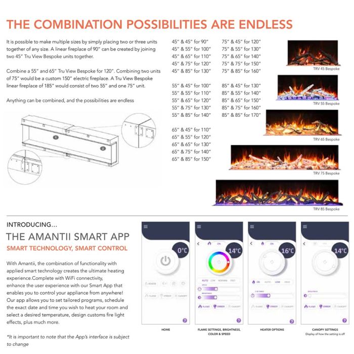 Premium Amantii Tru View Extra Tall Smart Electric 3 Sided Fireplace